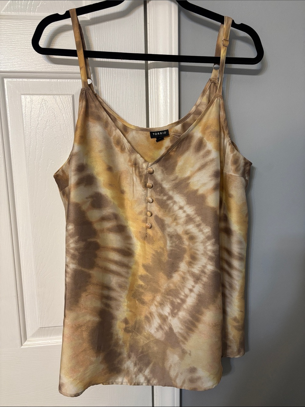 torrid Yellow and Brown Tie-Dye Satin Cami with Button Front